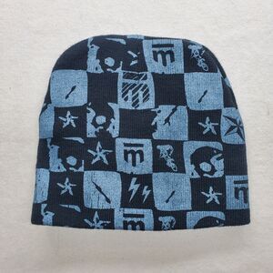 Motocross Skull Beanie – Black Blue Checkerboard Moto Winter Hat